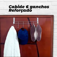 Cabide 6 Ganchos Para Porta Em Aço Organizador Quarto Banheiro Roupa Toalha Resistente Multiuso