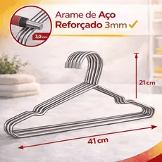Cabide de Aço Resistente Reforçado e Prático Guarda Roupa Lavanderia  Organização Leve