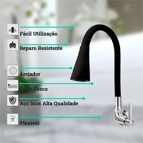 Torneira Gourmet Flexível Cozinha Pretomesa Parede Duplo Jato Cone Torneira Gourmet Flexível Cozinha Parede
