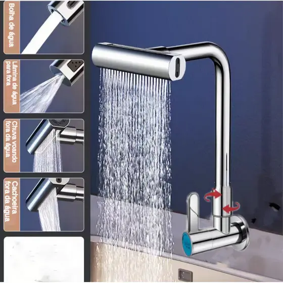 Torneira Gourmet Flexível Cozinha Torneira Gourmet de Parede aço Bancada Monocomando Spray Flexível deágua rotação