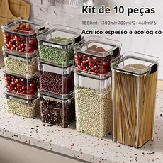Kit 10 Monte seu Pote Hermético para Mantimentos Dispensa Armário Plástico Armazenamento de Alimentos