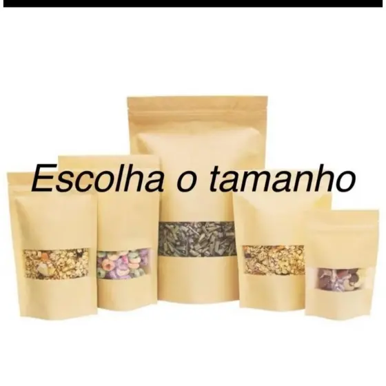 Saco Stand UP Pouch Kraft Com Visor Hermetico para Alimentos ZIP Lock/50 Unidades Melhor Preço Entregar Rápida.