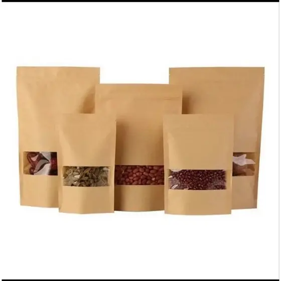 Saco Stand UP Pouch Kraft Tamanho 20x30Com Visor Hermético Para Alimentos ZIP Lock Tamanho 20x30 Com 50/ Unidades.
