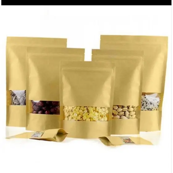 Kit Saco Stand UP Pouch Kraft Com Visor Hermético Para Alimentos ZIP Lock Tamanho 20x30 Com 25/Unidades.