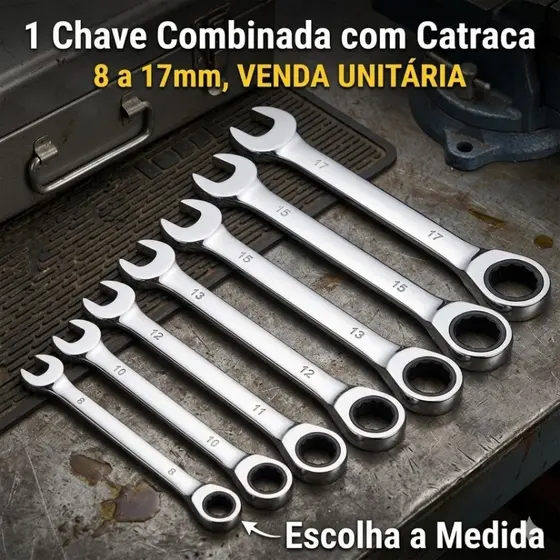Chave de Boca Combinada com Catraca Profissional Aço Cromado Reversível