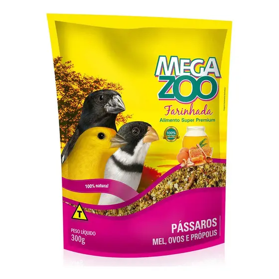 Farinhada Megazoo Mel e Ovos 300g Super Premium Para Curió Bicudo Azulão Alimento Completo