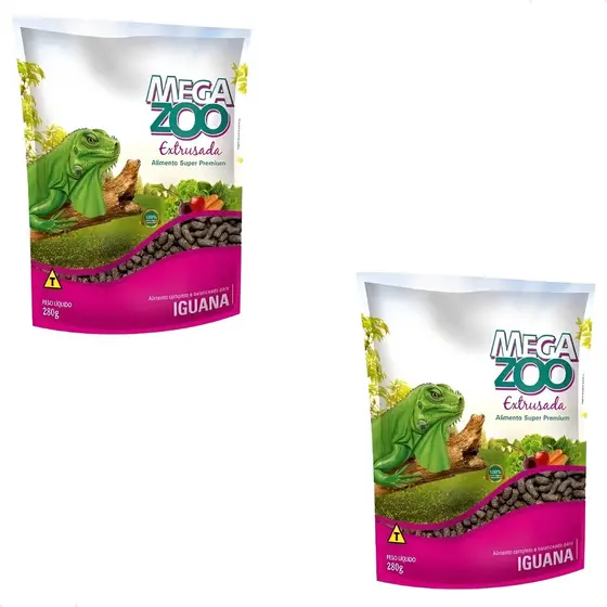 Kit 2 Ração Megazoo Iguanas 280g Super Premium Extrusada Para Répteis Alimento Completo