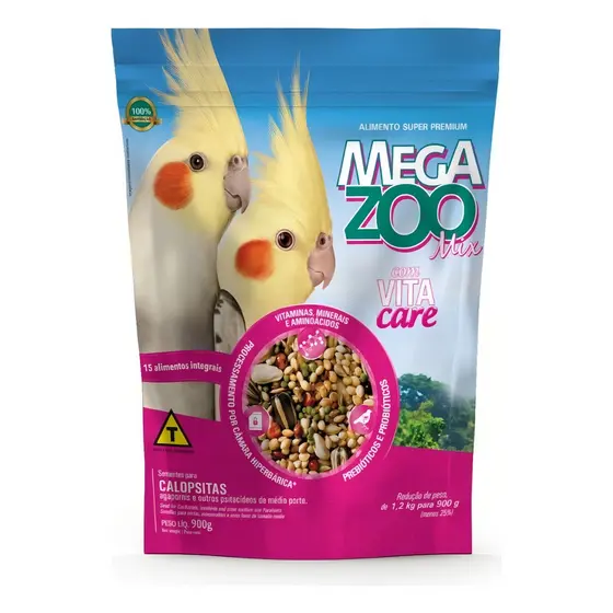 Ração MegaZoo Mix para Calopsita Agapornis e Ring Neck 900g