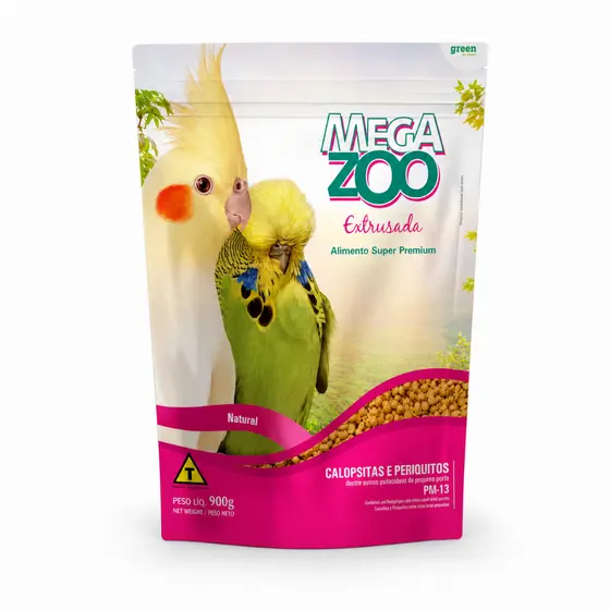 Ração Extrusada Megazoo PM13 900g para Calopsitas e Periquitos Super Premium