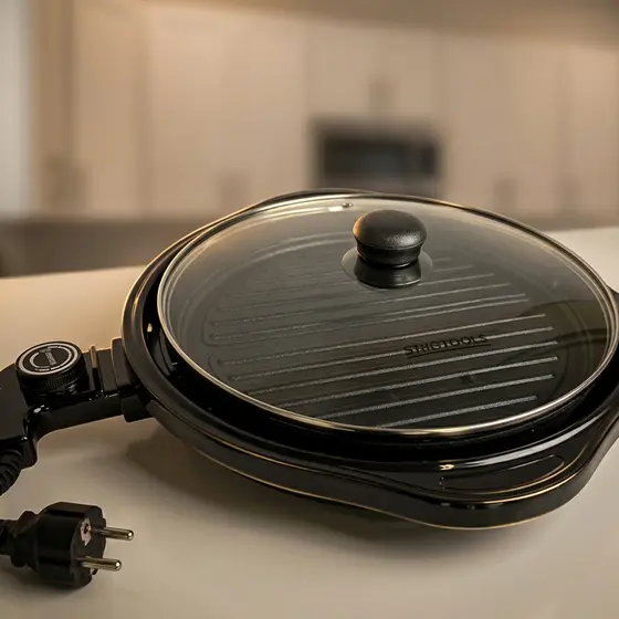 Grill Eletrico Redondo Regulagem Termostato Potente Cozinha Domestica Preta 220v