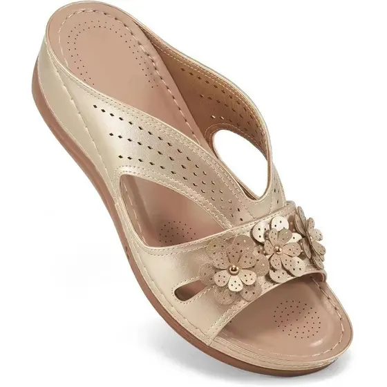 Chinelos Femininos Casuais Flor Oco Cunha Sapatos De Praia Ao Ar Livre Plataforma De Moda Confortável Sandálias Antiderr