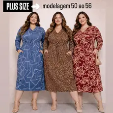 Vestido PLUS SIZE (50 ao 56) manga longa feminino estampado preto inverno frio evangélica midi curve