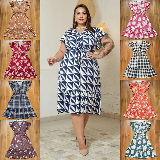 PLUS SIZE Vestido modelagem grande tamanho especial 46 ao 54 XXG soltinho malha poliamida elastano