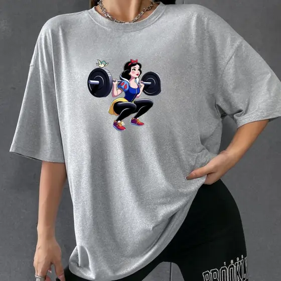 Camiseta Feminina Academia Branca de Neve Peso Blusa 100% Algodão Tendência Treino Envio Rápido