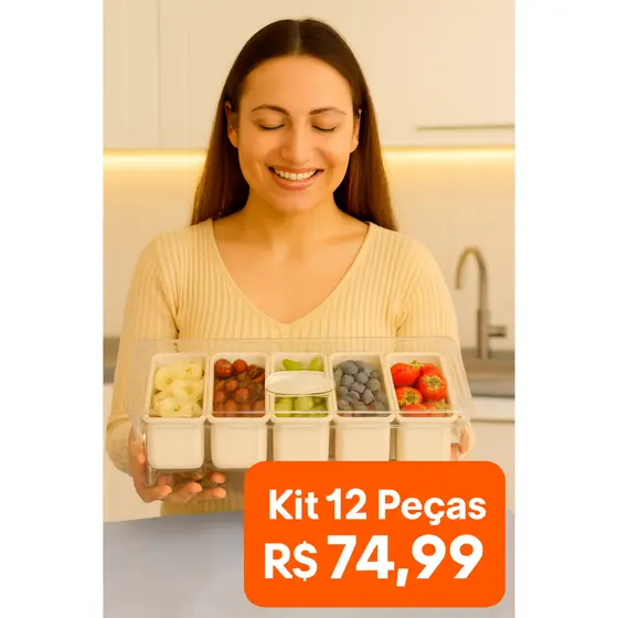 Kit 12 Peças de Plástico hermético com tampa antivazamento 42,5 × 14,5 × 11,5 cm Marmita Papinha