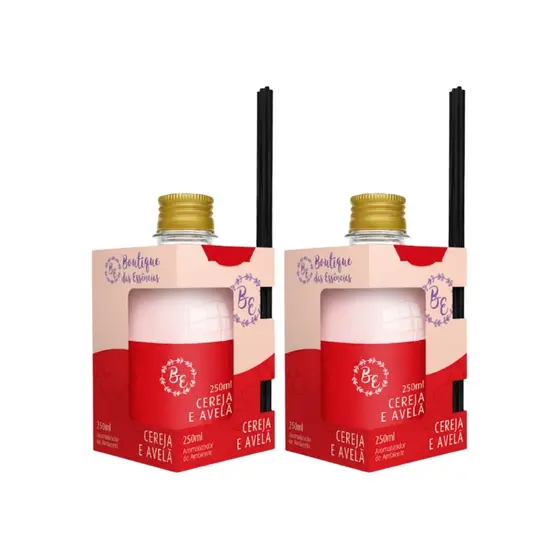 Kit 2 Aromatizador Ambiente 250ml Varetas BE Cereja e Avelã Difusor Casa Perfumada