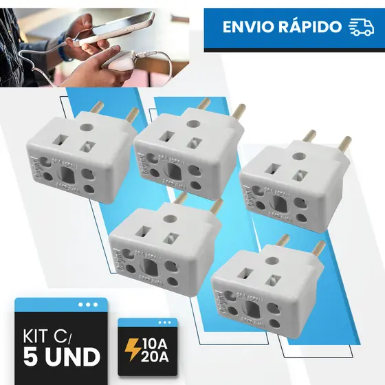 Adaptador de Tomada Benjamin 10A/20A Pino Maciço Bob Resistente SECADOR Ferro e Air Fryer
