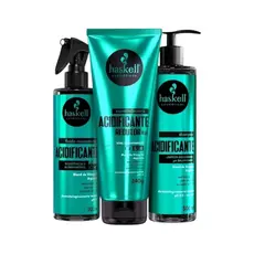 Kit Haskell Acidificante 1 Shampoo 1 Fluído 1 Supermáscara Tratamento Feminino Intenso Capilar Cabelos Sedosos  Mulher