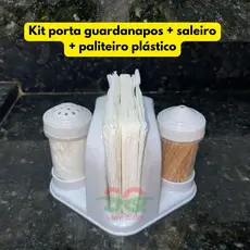 Porta Guardanapo +  Saleiro +  Paliteiro 3x1 Para Mesa Bar Restaurante  Plástico Resistente