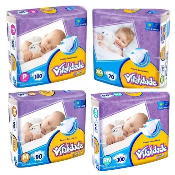 Fralda Destartável Pacotão Vitalidade Baby Hiper - Tamanho RN ao XXG
