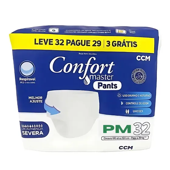 Fralda Calça Descartável Geriátrica Adulto Confort Master Pants - Tamanho P-M - 32 Unidades