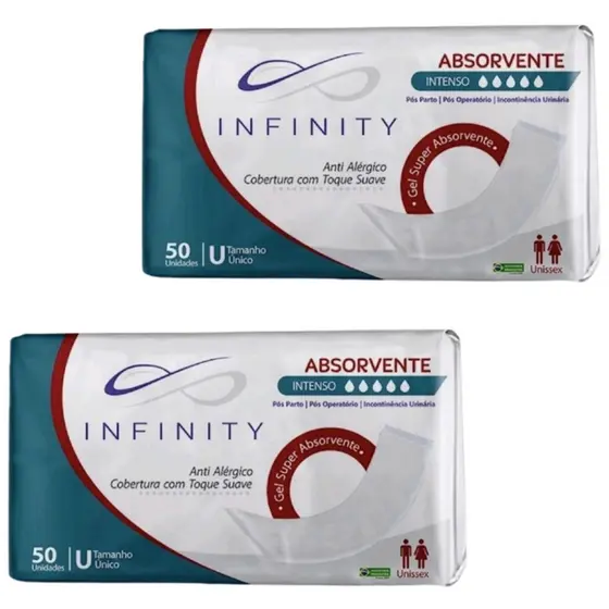 Kit 2 Pacotes Absorvente Adulto Geriátrico - Infinity Total 100 Unidades
