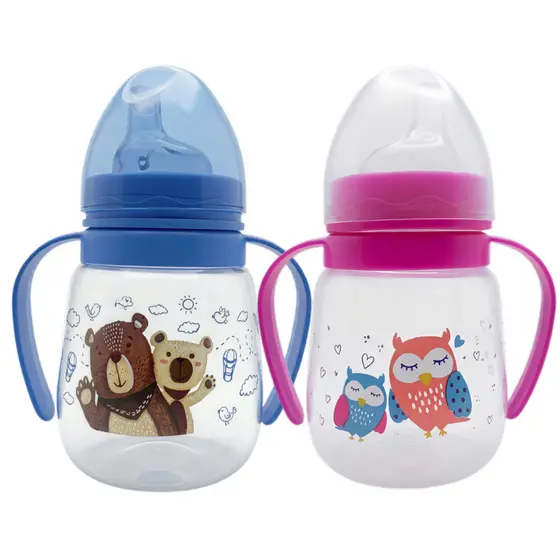Copo Infantil Petita Cristal 240ml com Alça Bico Silicone Antivazamento Confortável - Urso Coruja