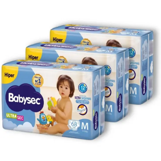 Kit 3 Fraldas Babysec Hiper - Promoção Galinha Pintadinha M - Total 204 Un
