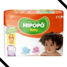 Fralda Descartável Hipopó Baby XG Pacotão Hiper 64 Unid. Econômica