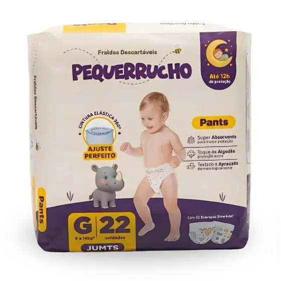 Fralda Descartável Pequerrucho Pants Toque Macio Hipoalergênico - Tamanho G - 22 Unidades