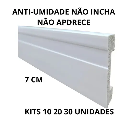Rodapé Poliestireno 7cm Branco Kit 10 20 30m Resistente Fácil Instalação