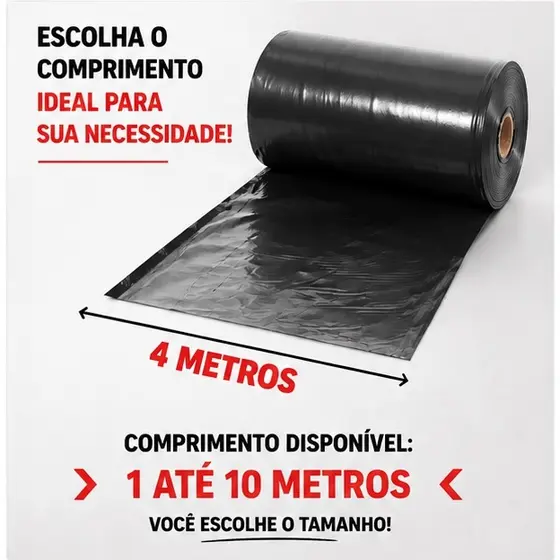 Lona Plástica Preta 4m de Largura Sob Medida 1 a 10 Metros Construção Pintura Proteção Obra