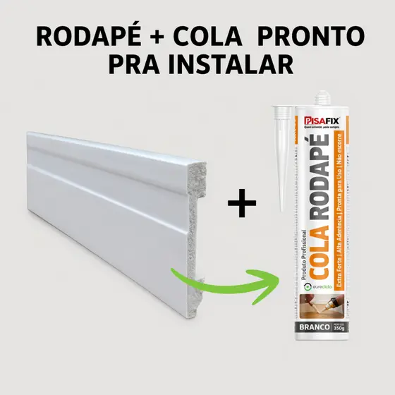 Kit Rodapé Poliestireno 7cm + Cola Resistente à Umidade  Fácil Instalação