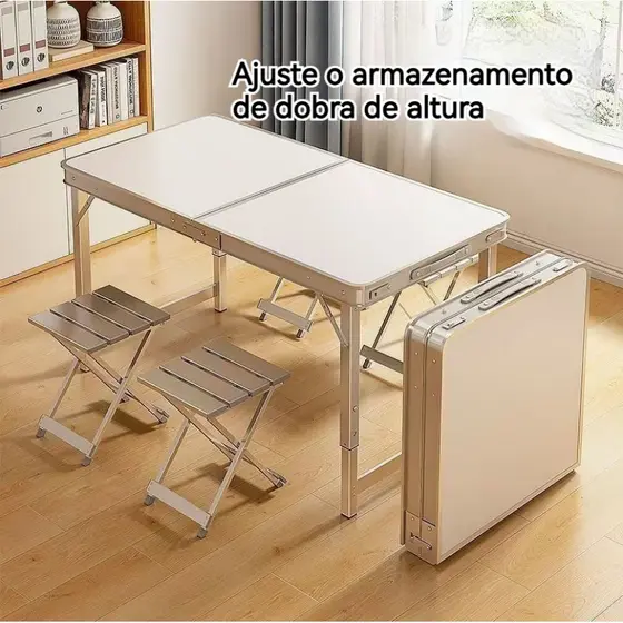 Mesa Dobrável Portátil Vira Maleta Camping Praia 120x60cm Escrivaninhas e Mesas