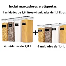 8 Potes Herméticos 2.8L /1.4L  em Acrílico Cristal para Cozinha Design Empilhável Organizador para Mantimentos
