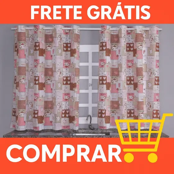 Cortina de Cozinha 2,20 x 1,40 Oxford Estampado janela vitro