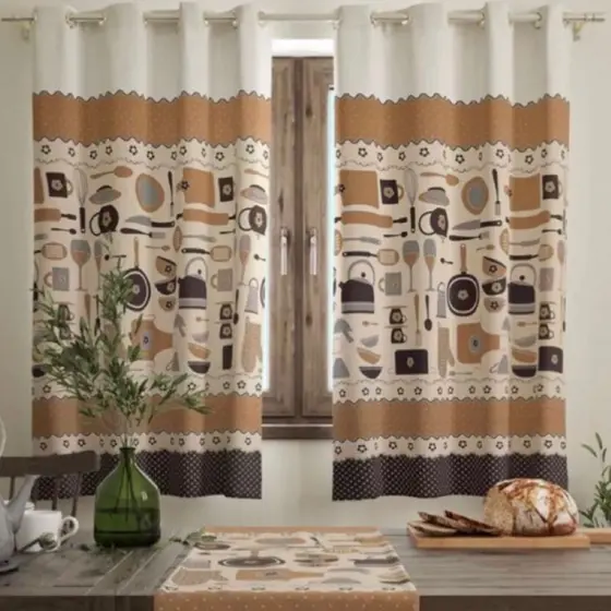 Cortina de Cozinha Oxford 2,20 x 1,40 Estampada para Janela Vitro - Decoração