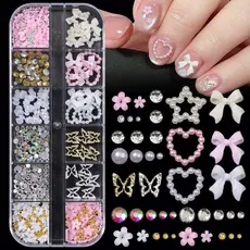 DIY 12 grades rosa branco resina arco prego encantos liga oco borboleta,forma de coração pérola,flores,ab strass gemas