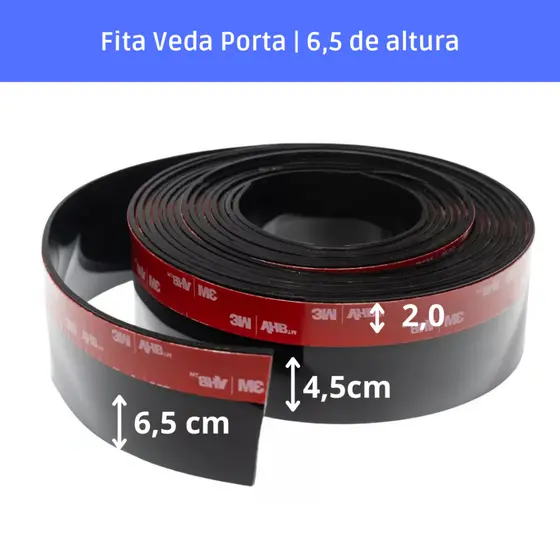 Fita veda porta 6,5 cm de altura, preto vários tamanhos