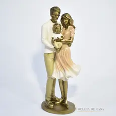 Estátua Decorativa de Família Casal Pais com Filho Bebê - Escultura de Resina para Decoração