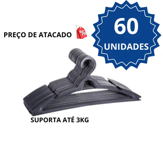 Cabide Adulto Preto Kit Cabides Reforçado Organizar Roupas