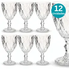 Jogo Taça Diamante Copo Vidro Transparente Bico De Jaca 330ml Kit