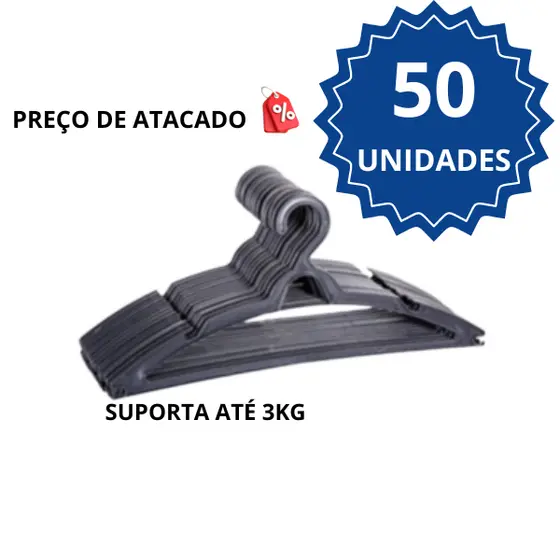 Cabide Adulto Preto Kit Unidades Reforçado Grosso Organizar Roupas