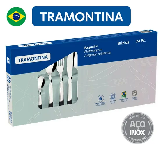 Faqueiro Tramontina 24 Peças Buzios em Aço Inox Alto Brilho