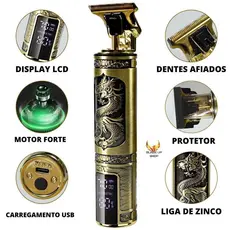 Maquina De Cabelo e Barba Profissional T9 ZG-067 Premium Dragão Vintage Com Display LCD Inteligente Raspa Tudo