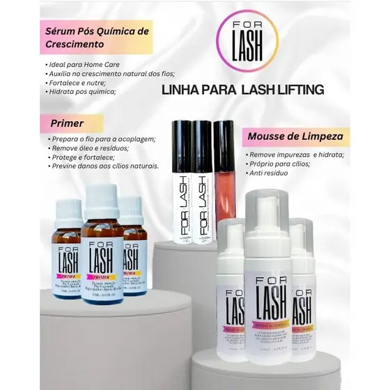 Kit Preparador para Lash Lifting  - Mousse Limpeza + Primer + Sérum Pós Química Home Care Uso Diário