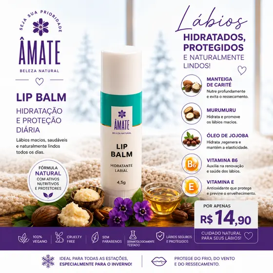 Lip Balm ÂMATE – Hidratação e Proteção Diária