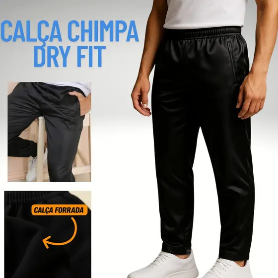 Calça Jogger Masculina Esportiva Chimpa Dry Fit Treino Casual Lisa Ajustavel