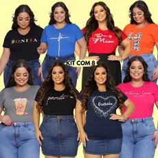 Kit 8 Blusa Plus Size Moda Maior Confortavel Viscolycra T-shirt Cor Variadas Camiseta Feminina Luxo