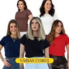 kit 5 Blusa Feminina Básica dia a dia lisa sem estampa 100% algodão de alta qualidade Envio Imediato
